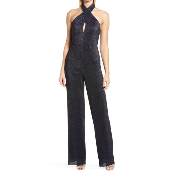NWT Black Halo x Laurel Berman Bode Halter Glitter Jumpsuit Size 6